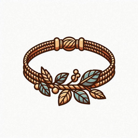 Hand drawn vector illustration of a boho style bracelet with leaves.のイラスト素材