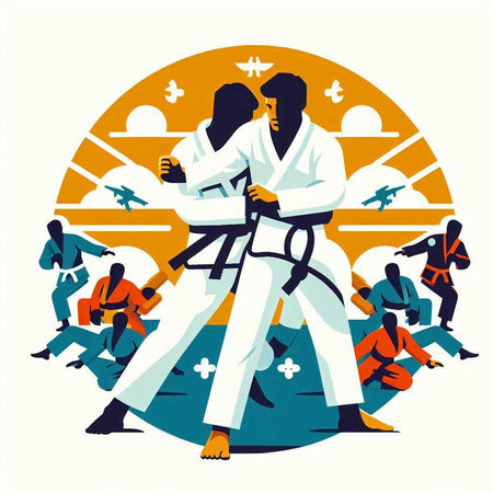Tae Kwon Do or karate training. Vector illustration.のイラスト素材