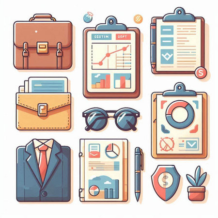 Business and finance icons set. Vector illustration in a flat style.のイラスト素材