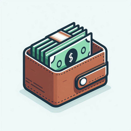 Wallet with money. Vector illustration in isometric flat design style.のイラスト素材