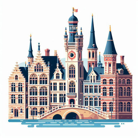Amsterdam, Holland. Vector illustration in flat style on white backgroundのイラスト素材