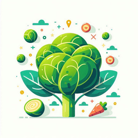 Vector illustration of fresh green broccoli. Vegetarian food concept. Flat style.のイラスト素材
