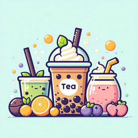 Fruit and berry smoothie. Vector illustration in flat styleのイラスト素材