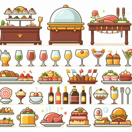 Vector illustration of a set of food and drinks on a white backgroundのイラスト素材