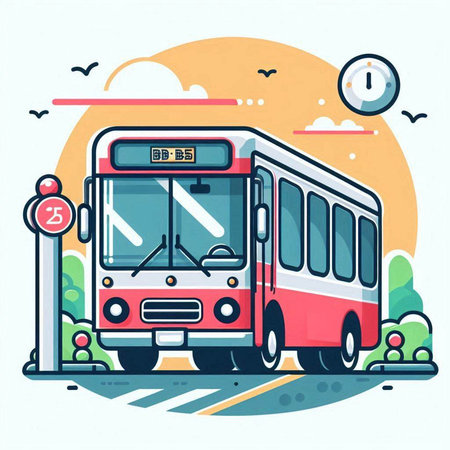 Bus on the road in the city. Vector illustration in flat styleのイラスト素材