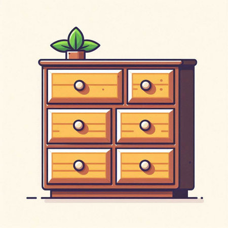 Illustration of a wooden chest of drawers with a plant on itのイラスト素材