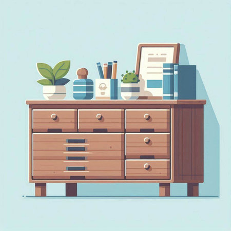 Vector illustration of a wooden chest of drawers in a flat styleのイラスト素材