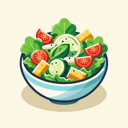 Salad in a bowl. Vector illustration of a fresh salad.のイラスト素材