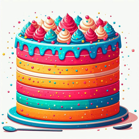 Illustration of a colorful birthday cake on a white background - vectorのイラスト素材