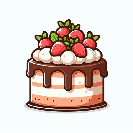 Cake with strawberries on a white background. Vector illustration in a flat style.のイラスト素材
