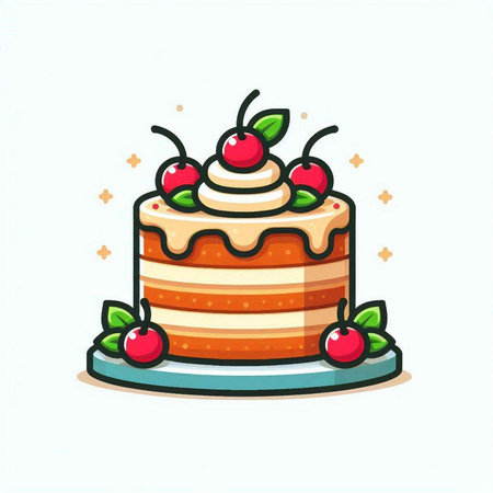 Cake icon. Vector illustration of cake with cherry on top.のイラスト素材