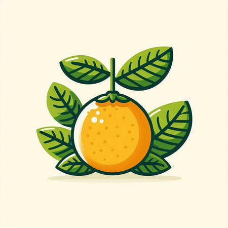 Orange fruit with green leaves on a light background. Vector illustration.のイラスト素材