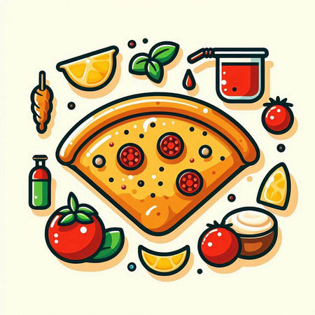 Illustration of pizza with ingredients for cooking. Vector illustration of pizza.のイラスト素材