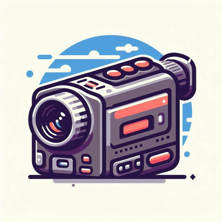 Vector illustration of video camera. Video camera icon in flat style.のイラスト素材