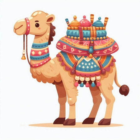 Camel with a colorful pattern on his head. Vector illustration.のイラスト素材