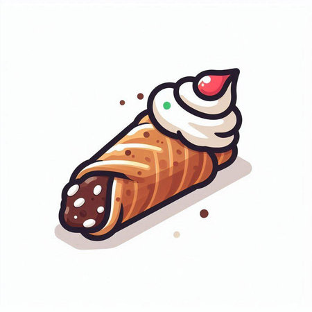Ice cream roll with whipped cream on white background. Vector illustration.のイラスト素材