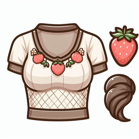 Illustration of a T-shirt with strawberries and a chocolate cakeのイラスト素材