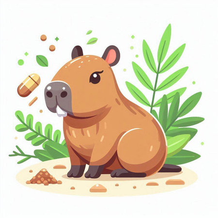 Cute cartoon beaver sitting on the ground. Vector illustration.のイラスト素材