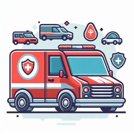 Ambulance car. Emergency vehicle. Vector illustration on white background.のイラスト素材