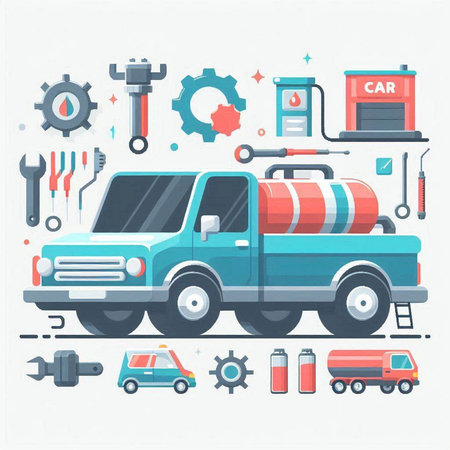 Car service and repair. Auto mechanic. Vector illustration in flat styleのイラスト素材