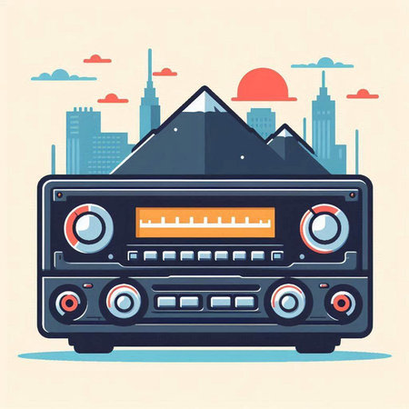 Retro radio. Vector illustration in flat style. Vector illustration.のイラスト素材