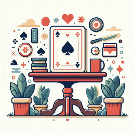 Poker table with playing cards. Vector illustration in flat style.のイラスト素材