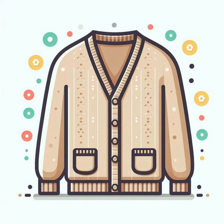 Woolen jacket with buttons. Vector illustration in flat style.のイラスト素材