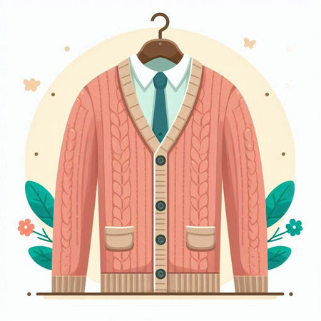 Woolen jacket with a tie on a hanger. Vector illustrationのイラスト素材