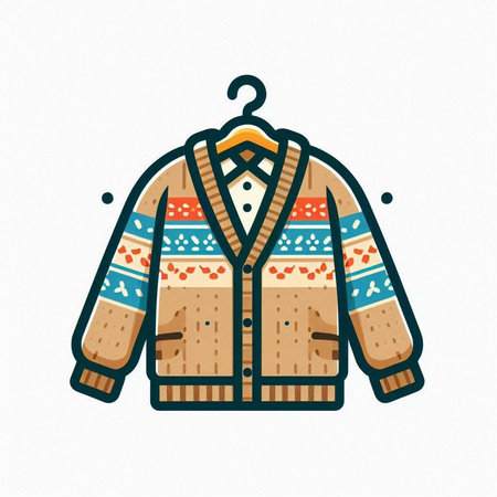 Vector illustration of a knitted jacket with a pattern on a white backgroundのイラスト素材