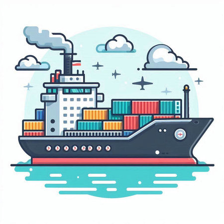 Cargo ship in the sea. Freight transportation. Vector illustrationのイラスト素材