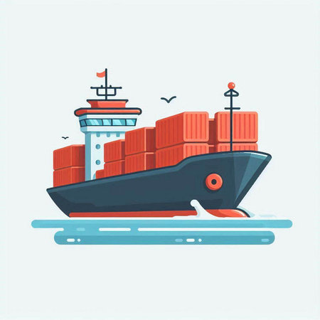 Cargo ship on the water. Freight transportation. Vector illustrationのイラスト素材