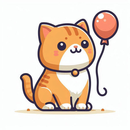 Cute cartoon cat with balloon on white background. Vector illustration.のイラスト素材