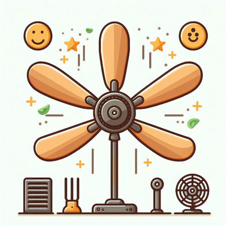 Vintage electric fan. Vector illustration in flat line style design.のイラスト素材