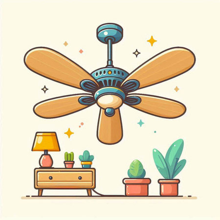 Ceiling fan. Vector illustration in flat cartoon style. Home decoration.のイラスト素材