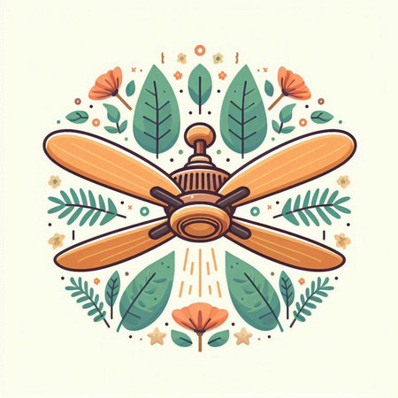 Cute vintage hand drawn vector illustration with propeller and leafs.のイラスト素材