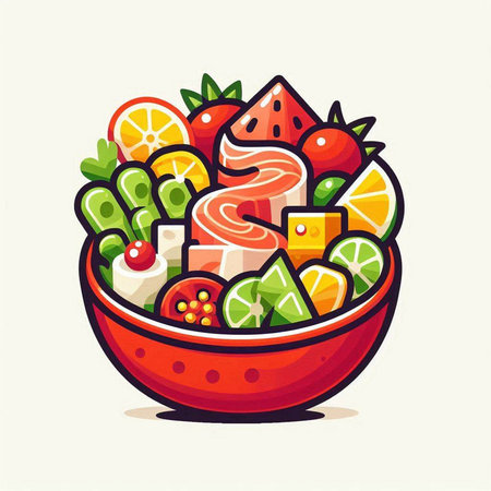 Salmon salad in a bowl, vector illustration, eps10のイラスト素材