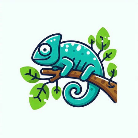 Chameleon on a branch. Vector illustration in cartoon style.のイラスト素材