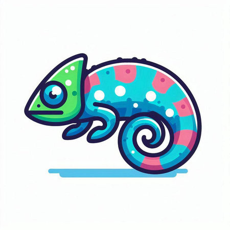 Colorful chameleon isolated on white background. Cartoon style vector illustration.のイラスト素材