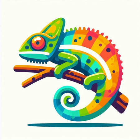 Colorful chameleon isolated on white background. Vector illustration.のイラスト素材