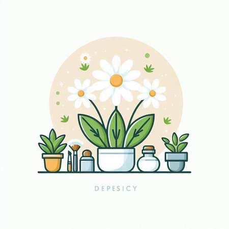Vector illustration with flowers and plants in pots on a white background.のイラスト素材