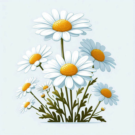 Chamomile flowers on a blue background. Vector illustration.のイラスト素材