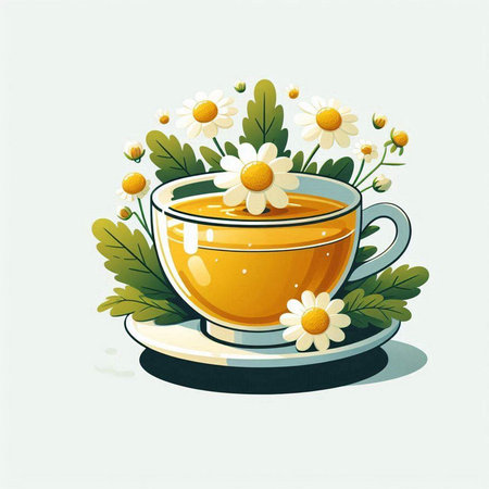 Cup of herbal tea with chamomile flowers. Vector illustration.のイラスト素材