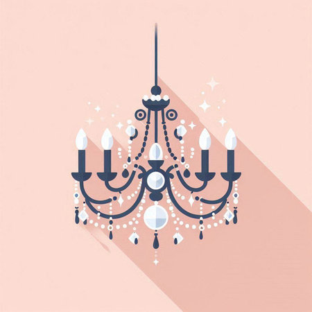 Modern chandelier in flat style with long shadow. Vector illustration.のイラスト素材