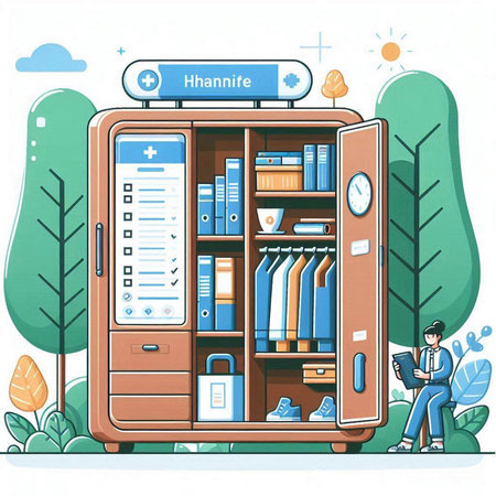 Flat design concept of home library, bookshelf, bookshelf with books. Vector illustrationのイラスト素材