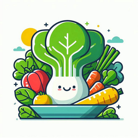 Vegetable vector illustration. Cute vegetable character in flat line style.のイラスト素材
