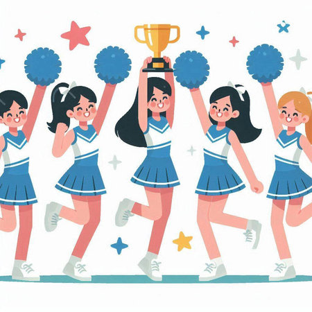 Cheerleaders with a trophy. Cheerleader vector illustration.のイラスト素材