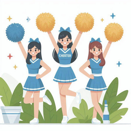 Cheerleaders with pom poms. Cheerleader cheerleading team vector illustrationのイラスト素材