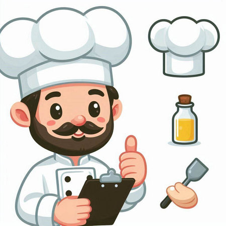Chef holding a clipboard and showing thumbs up. Vector illustration.のイラスト素材