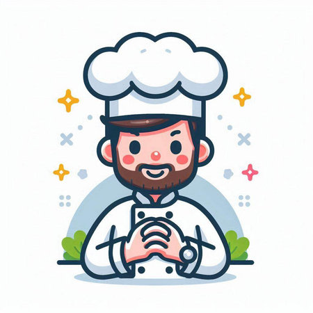 Cartoon chef in uniform and hat. Vector illustration on white background.のイラスト素材