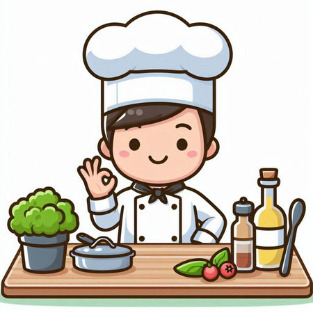 Illustration of a Cute Little Boy Chef Showing Ok Signのイラスト素材